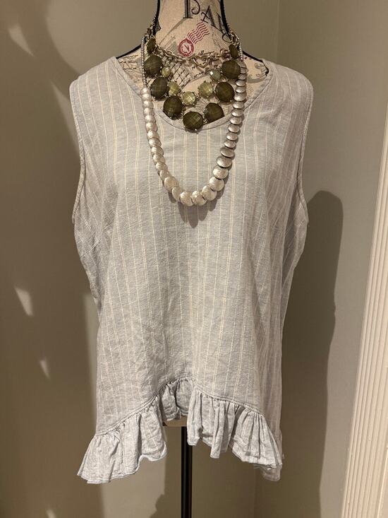 Goddess Gear Tops - Pale Blue White Ruffle Hem Layering Top XL